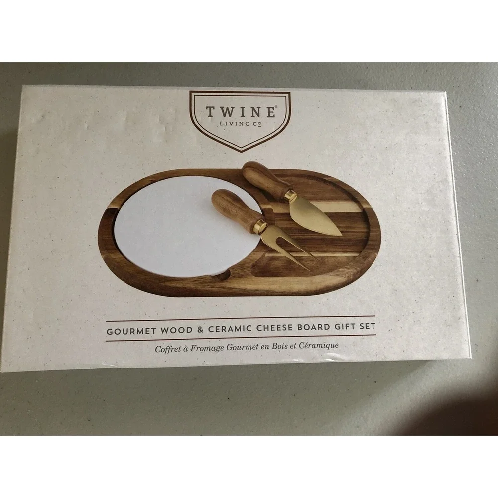 Gourmet Wood & Ceramic Cheese Board Gift Set New In Box By ‎ Twine Living Co